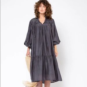 MATTA Phool in Iron, Large, Angel Sleeve, Grey Silk Dress